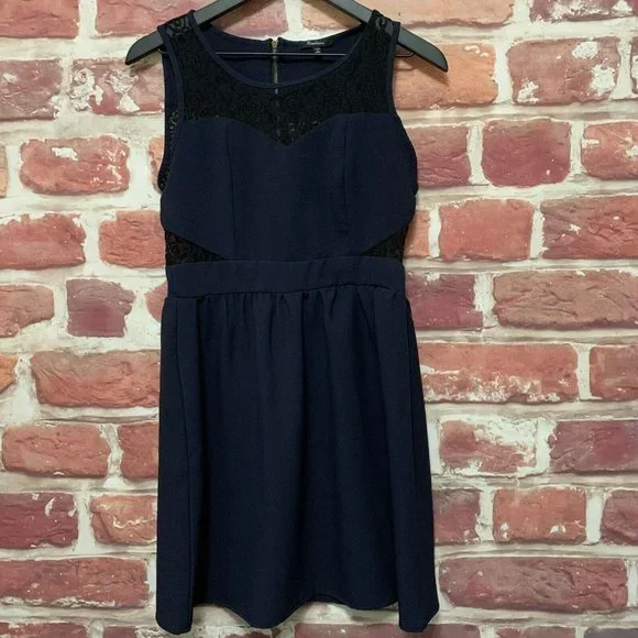 monteau black lace dress Monteau Black Lace Mini Dress with Nude Lining